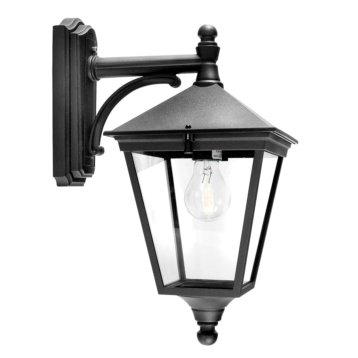 Turin 1 Light Down Wall Lantern – Black