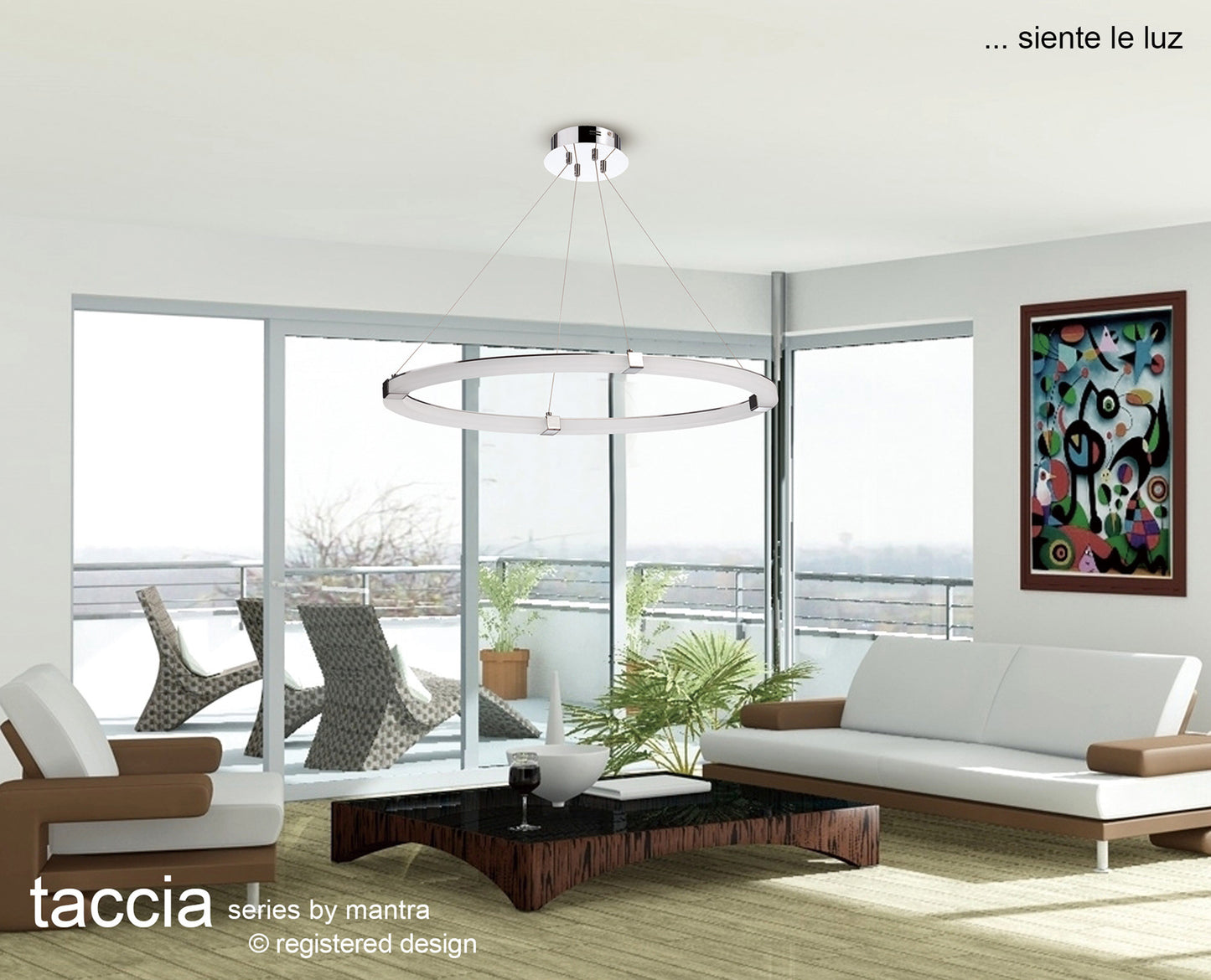 Taccía Pendant 28W LED Round 3000K, 2500lm, Polished Chrome/Frosted Acrylic, 3yrs Warranty by Mantra