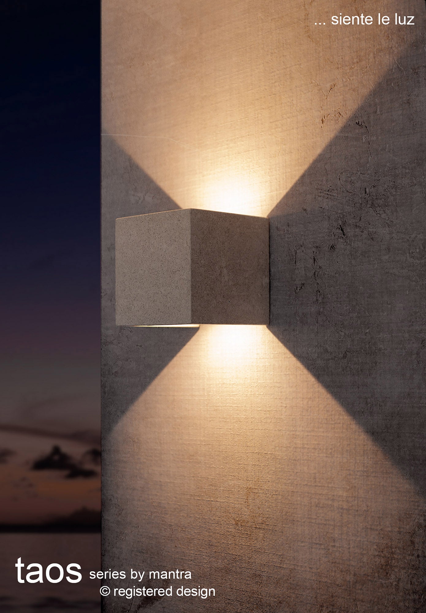 Taos Wall Lamp, 12W LED, 3000K, 1100lm, IP65, White Cement, 3yrs Warranty by Mantra