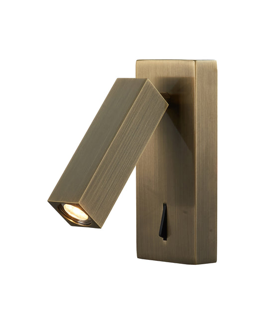 Tarifa Wall/Reading Light, Adjustable 3W LED, 3000K, 210lm, Switched, Antique Brass, 3yrs Warranty by Mantra