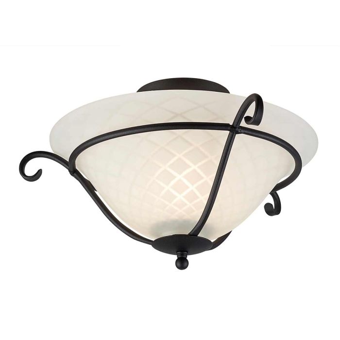 Torchiere 1 Light Flush - Black/ Opal Etched Glass