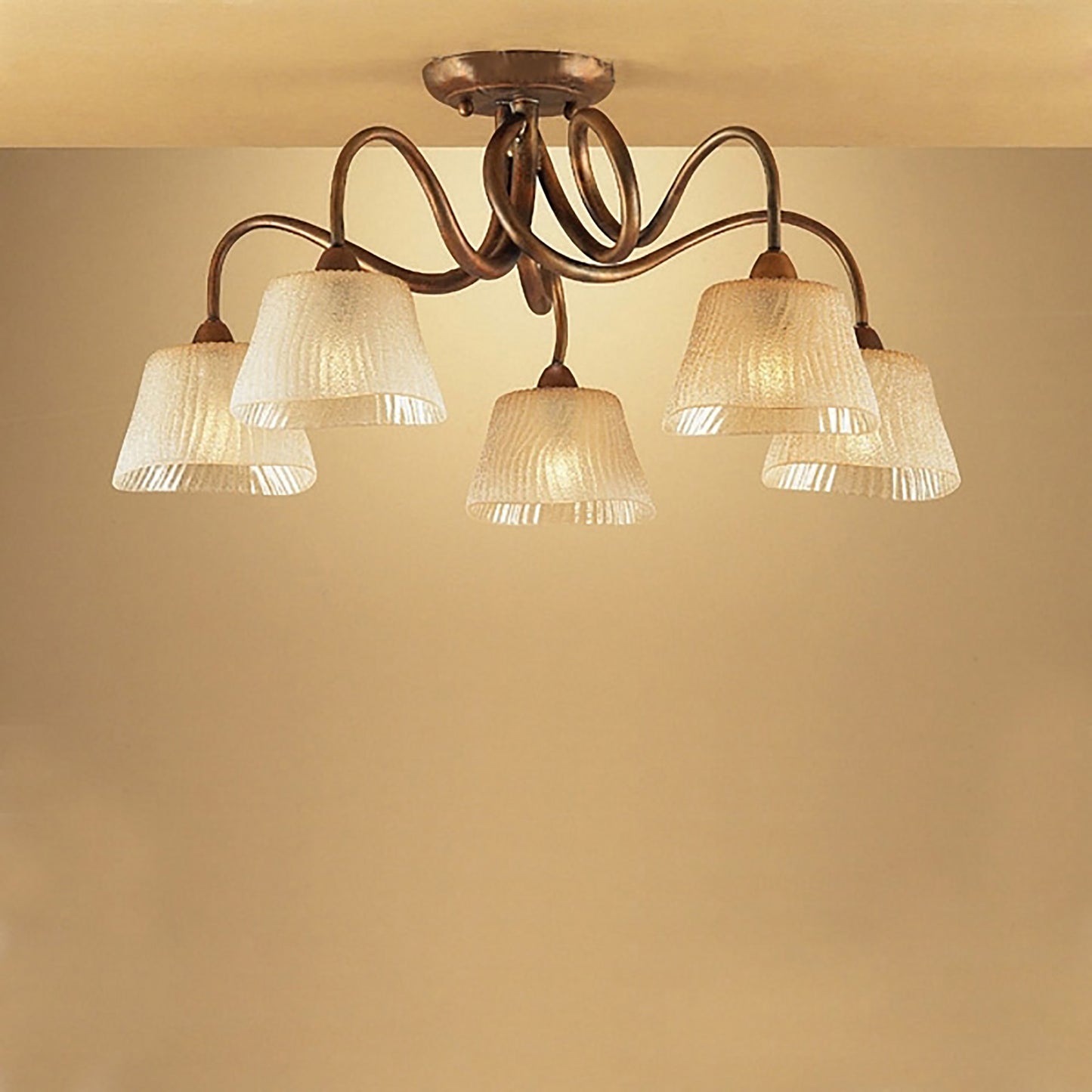 (0039 002) Tentacle Ceiling 5 Light E14, Rustic Gold by Mantra