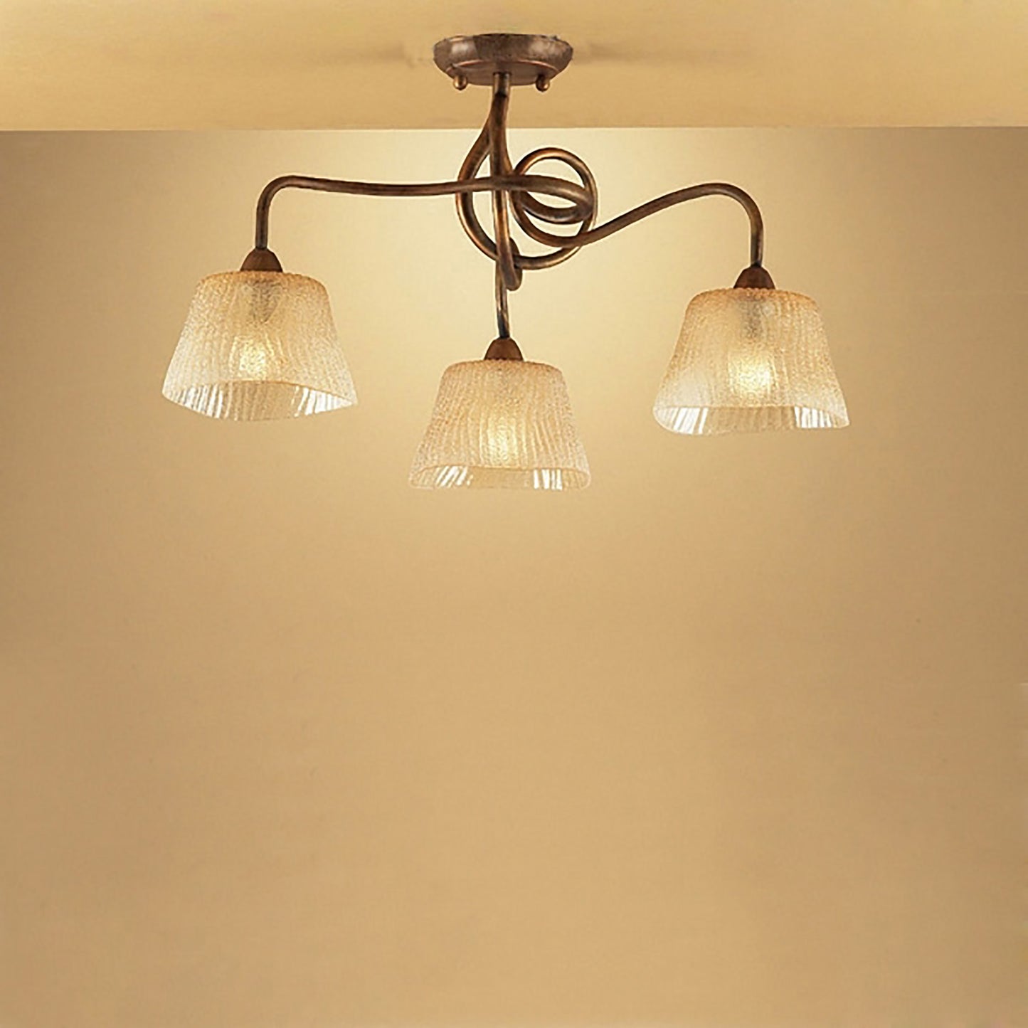 (0039 003) Tentacle Ceiling 3 Light E14, Rustic Gold by Mantra