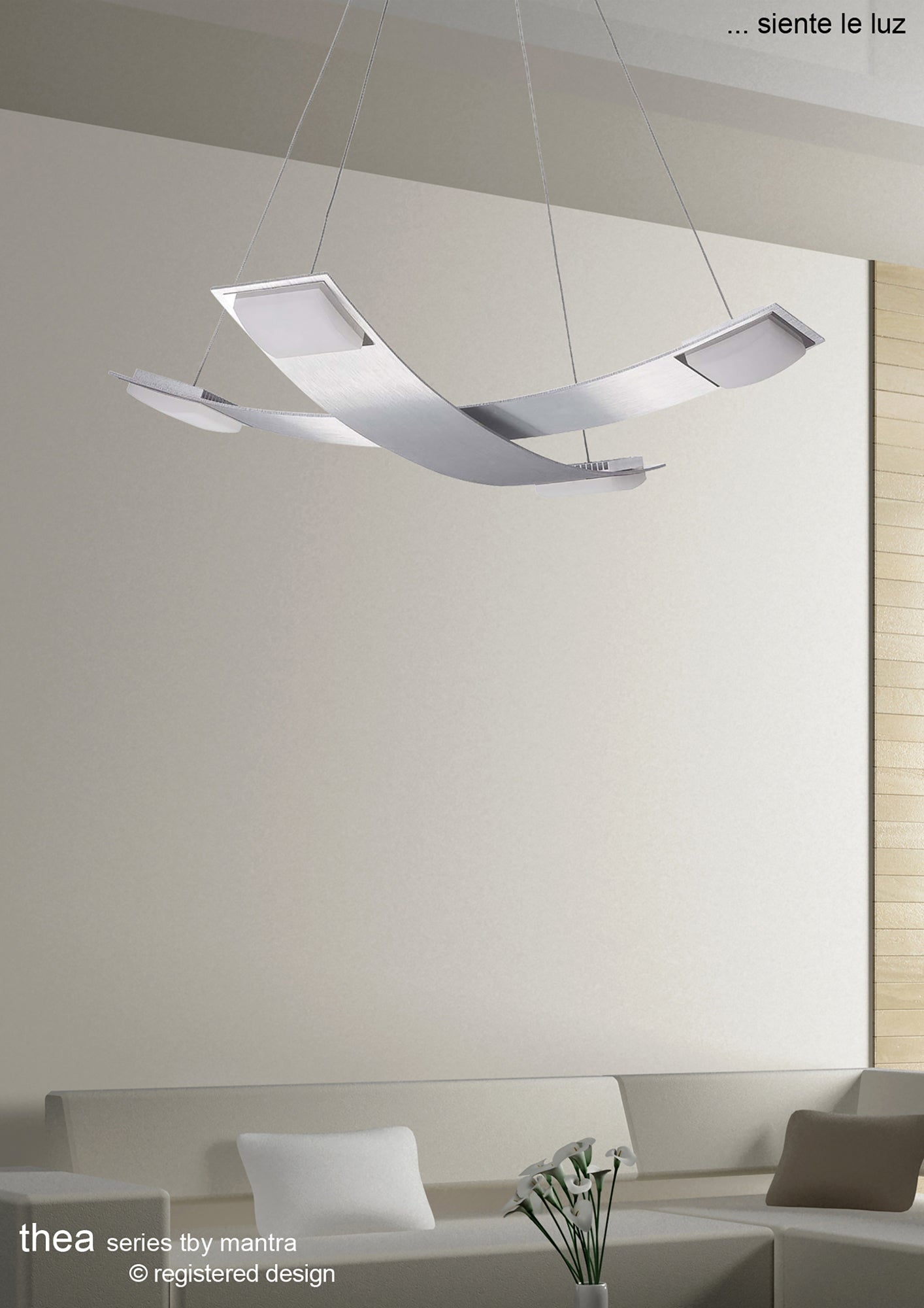 Thea Square Pendant 4 Light 28W LED 3000K, 2520lm, Satin Aluminium/Frosted Acrylic, 3yrs Warranty by Mantra