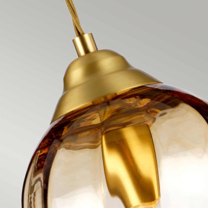 Tiber 1 Light Pendant - Brushed Brass / Amber Glass