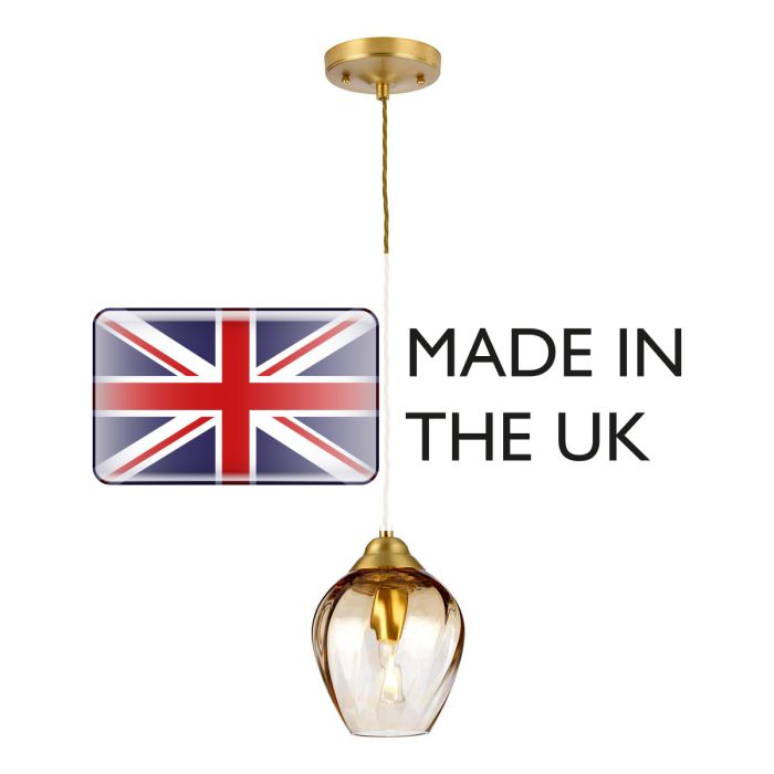 Tiber 1 Light Pendant - Brushed Brass / Amber Glass