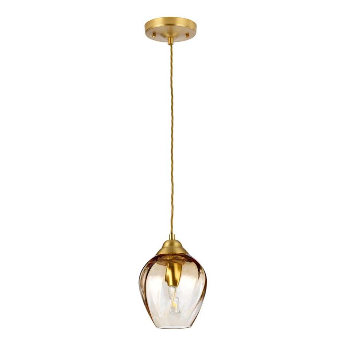 Tiber 1 Light Pendant - Brushed Brass / Amber Glass