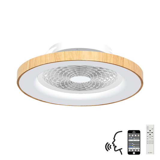 Tibet 70W LED Dimmable Ceiling Light With 35W DC Reversible Fan Remote, APP, Alexa & Google Voice, 3900lm, Wood Effect/White, 5yrs Wrnty by Mantra