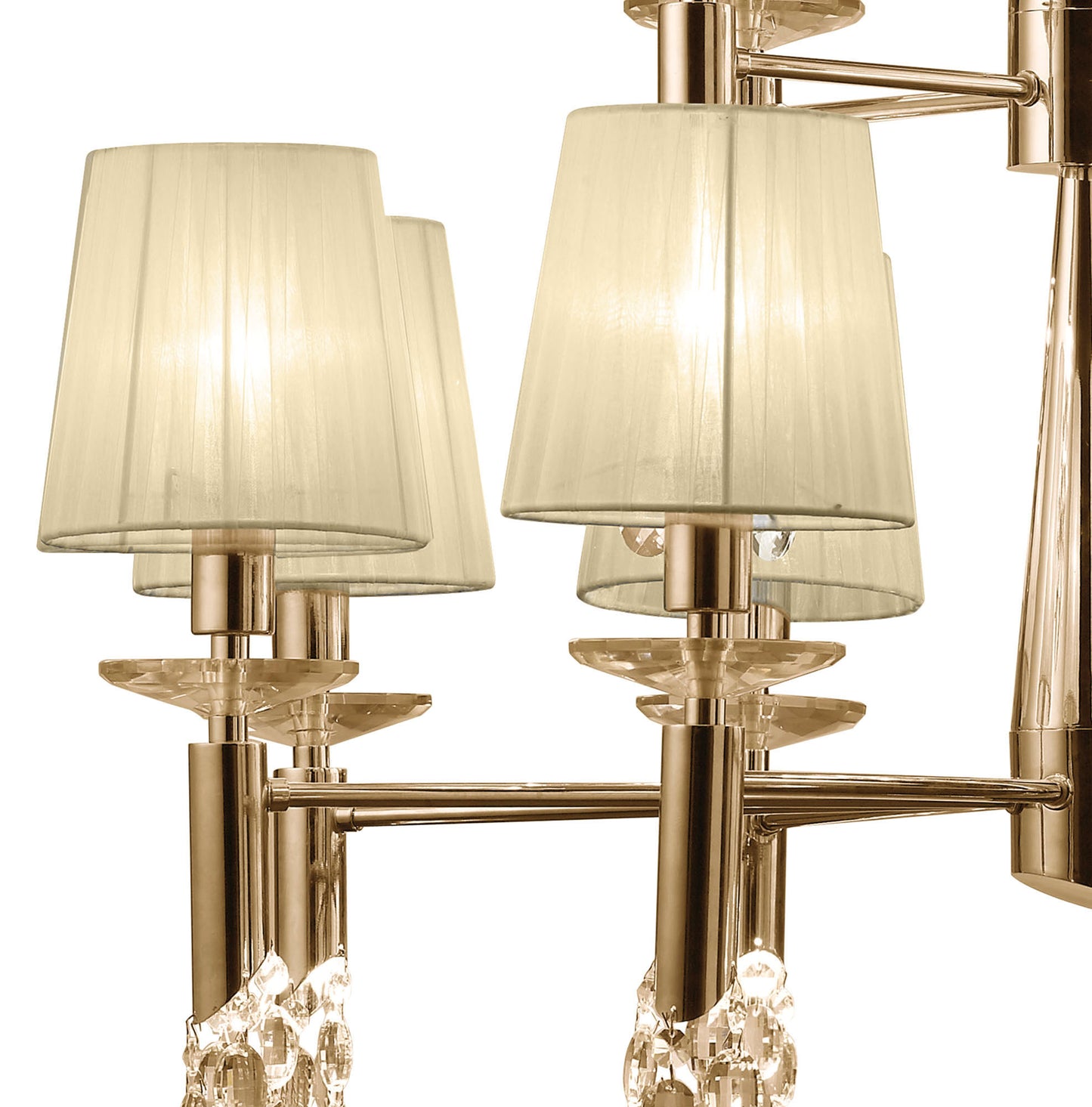 Tiffany Pendant 2 Tier 12+12 Light E14+G9, French Gold With Cream Shades & Clear Crystal by Mantra