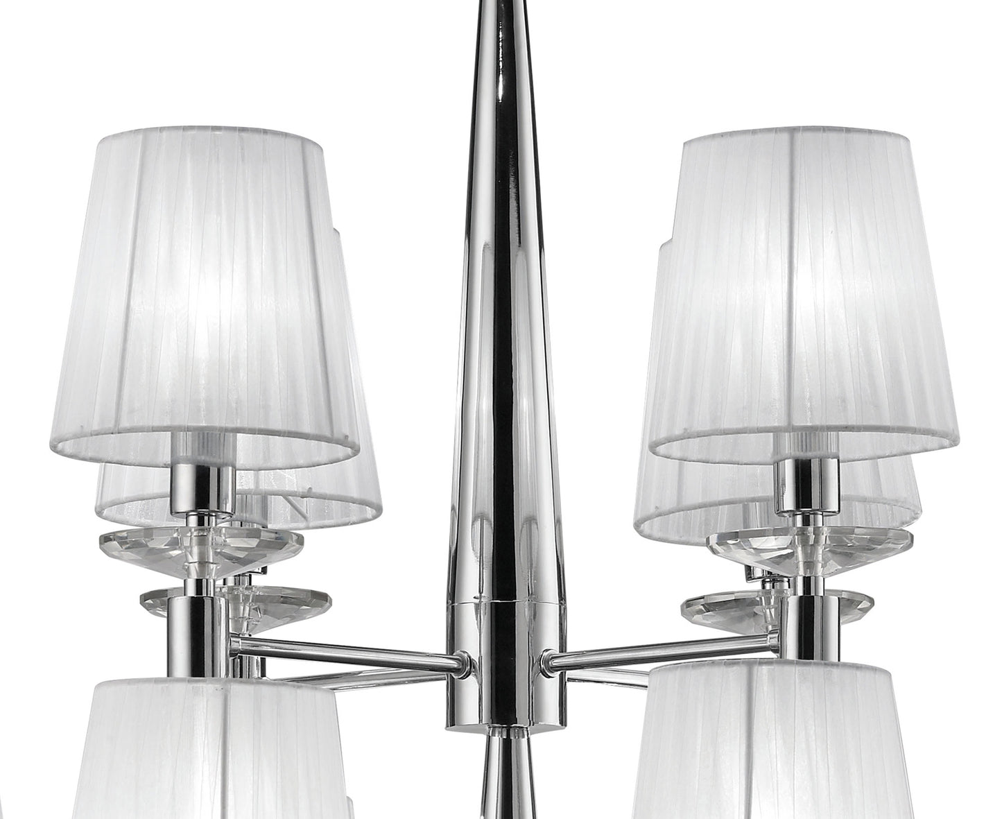 Tiffany Pendant 2 Tier 12+12 Light E14+G9, Polished Chrome With White Shades & Clear Crystal by Mantra