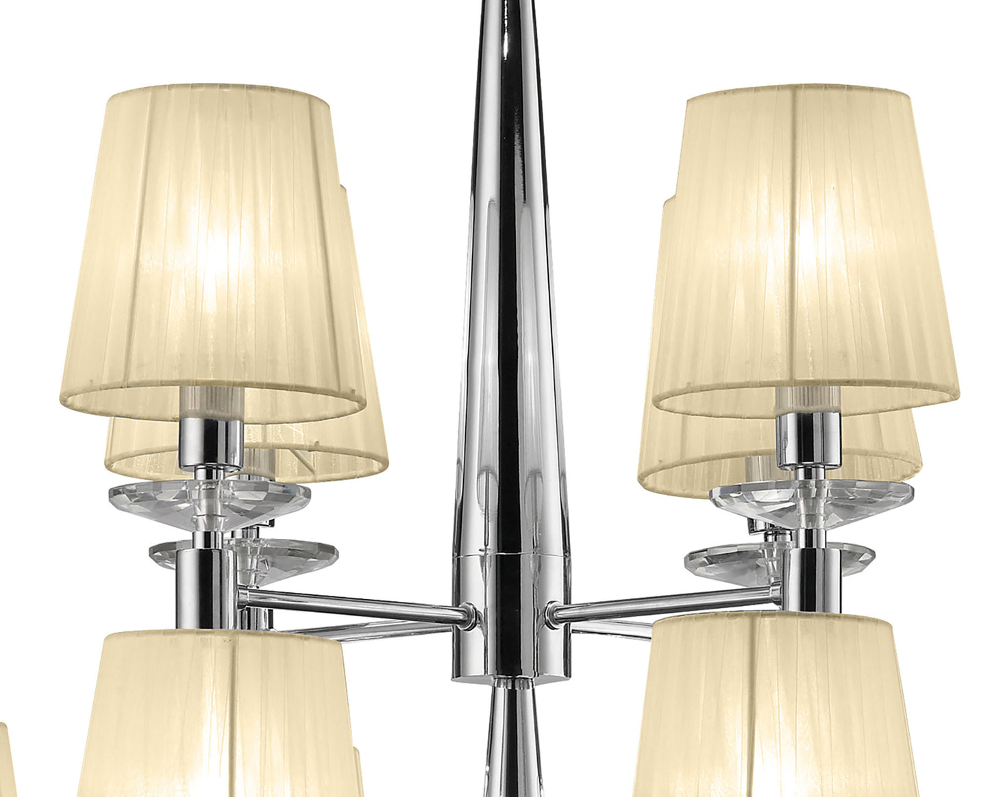 Tiffany Pendant 2 Tier 12+12 Light E14+G9, Polished Chrome With Cream Shades & Clear Crystal by Mantra