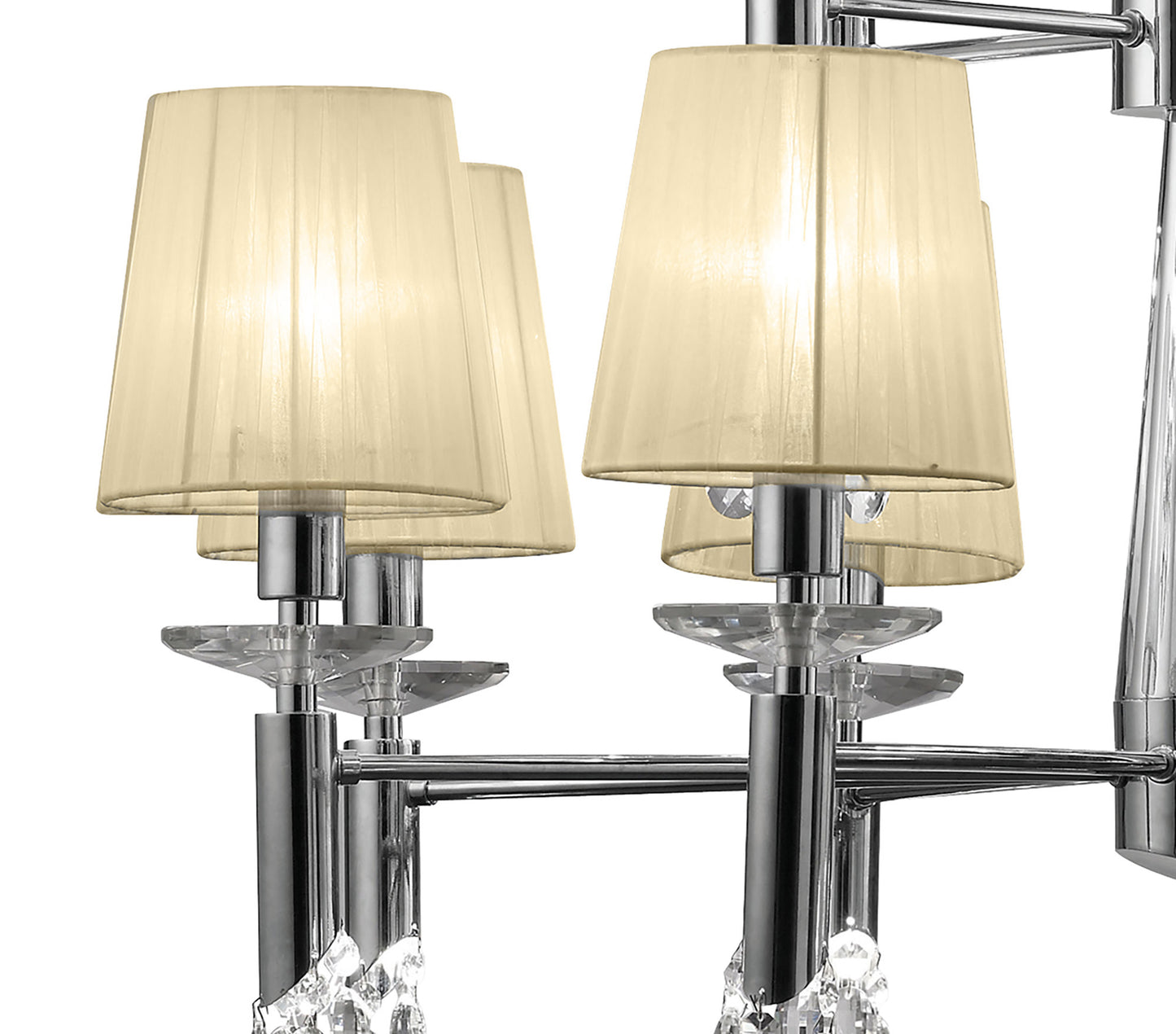 Tiffany Pendant 2 Tier 12+12 Light E14+G9, Polished Chrome With Cream Shades & Clear Crystal by Mantra