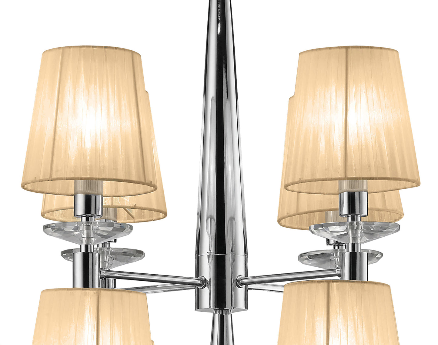 Tiffany Pendant 2 Tier 12+12 Light E14+G9, Polished Chrome With Soft Bronze Shades & Clear Crystal by Mantra