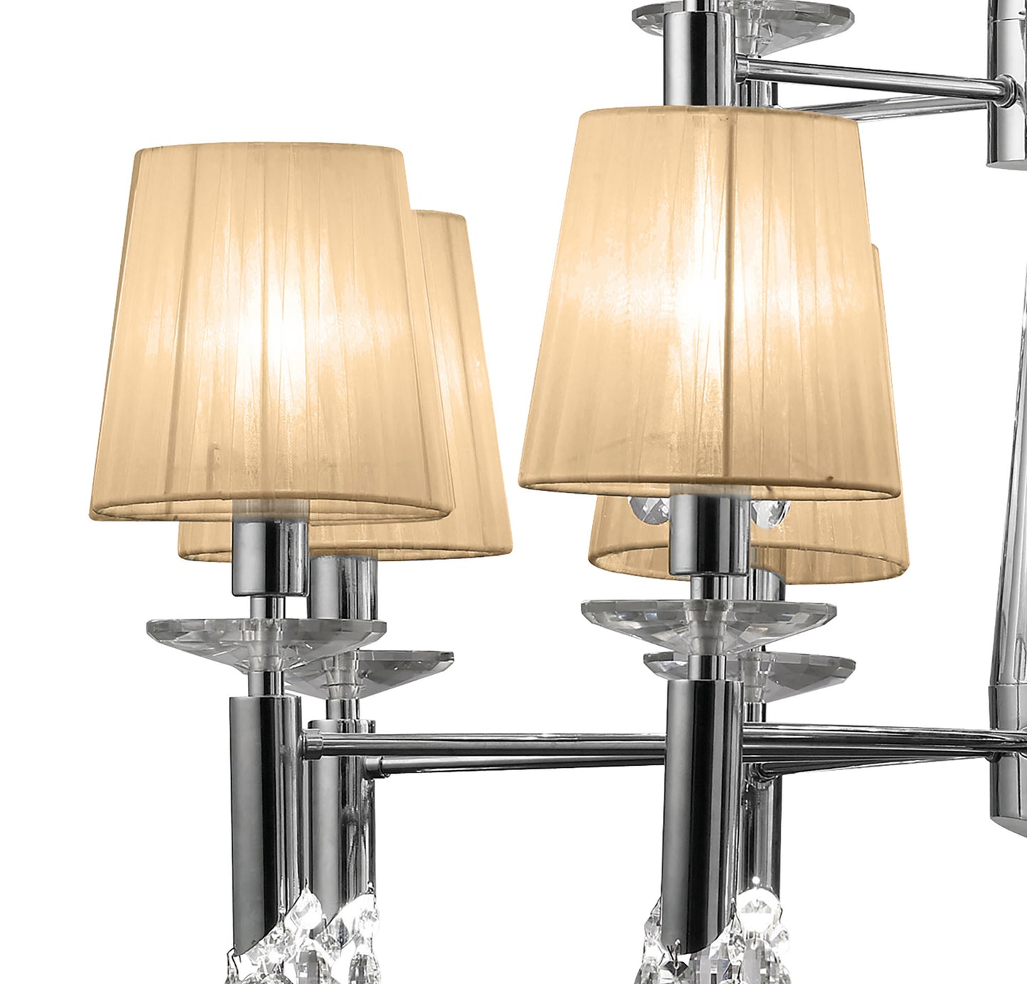 Tiffany Pendant 2 Tier 12+12 Light E14+G9, Polished Chrome With Soft Bronze Shades & Clear Crystal by Mantra