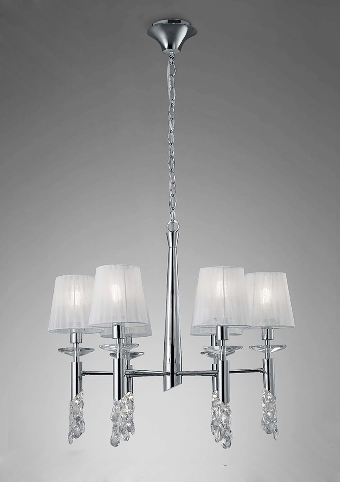 Tiffany Pendant 6+6 Light E14+G9, Polished Chrome With White Shades & Clear Crystal by Mantra