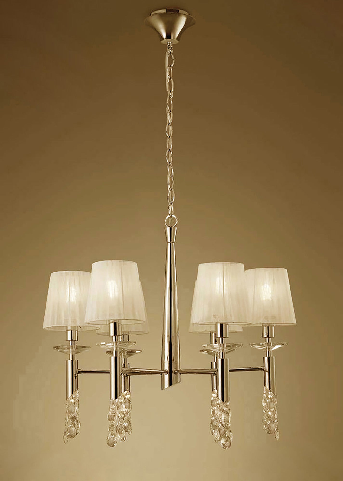 Tiffany Pendant 6+6 Light E14+G9, French Gold With Cream Shades & Clear Crystal by Mantra