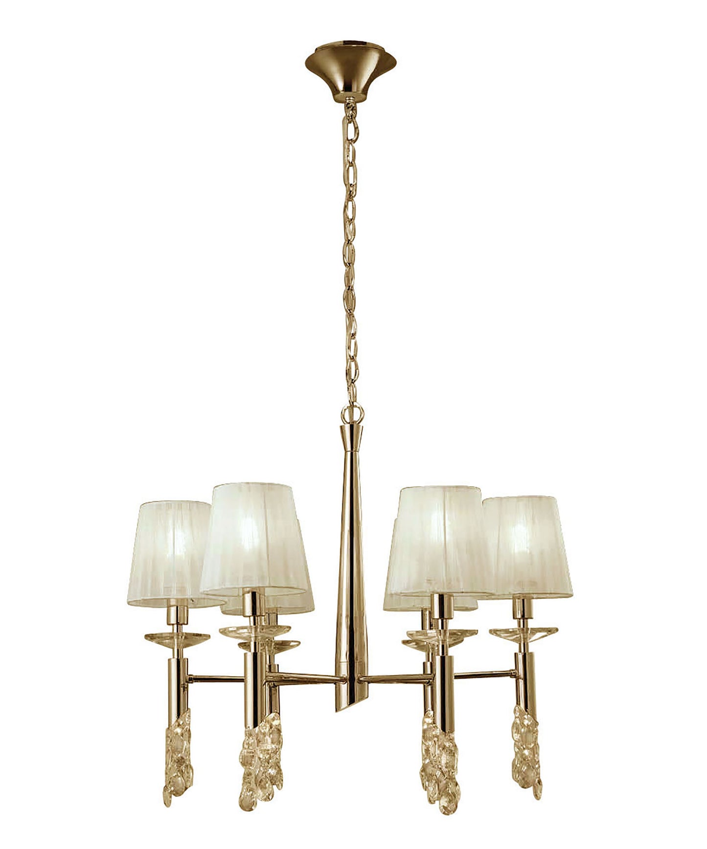 Tiffany Pendant 6+6 Light E14+G9, French Gold With Cream Shades & Clear Crystal by Mantra