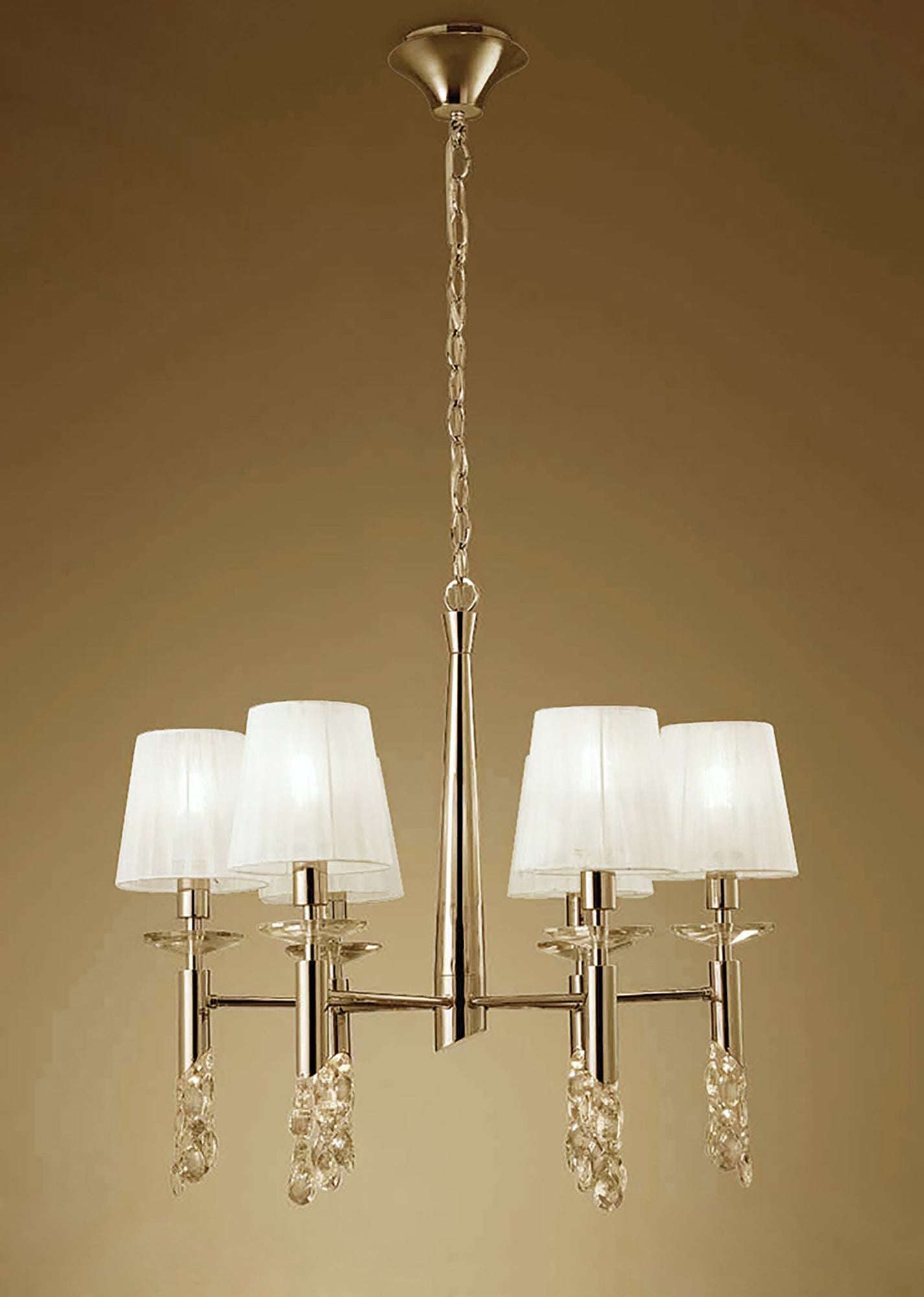 Tiffany Pendant 6+6 Light E14+G9, French Gold With White Shades & Clear Crystal by Mantra