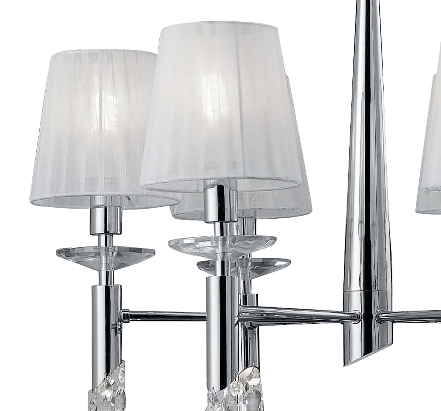 Tiffany Pendant 6+6 Light E14+G9, Polished Chrome With White Shades & Clear Crystal by Mantra