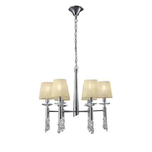 Tiffany Pendant 6+6 Light E14+G9, Polished Chrome With Cream Shades & Clear Crystal by Mantra