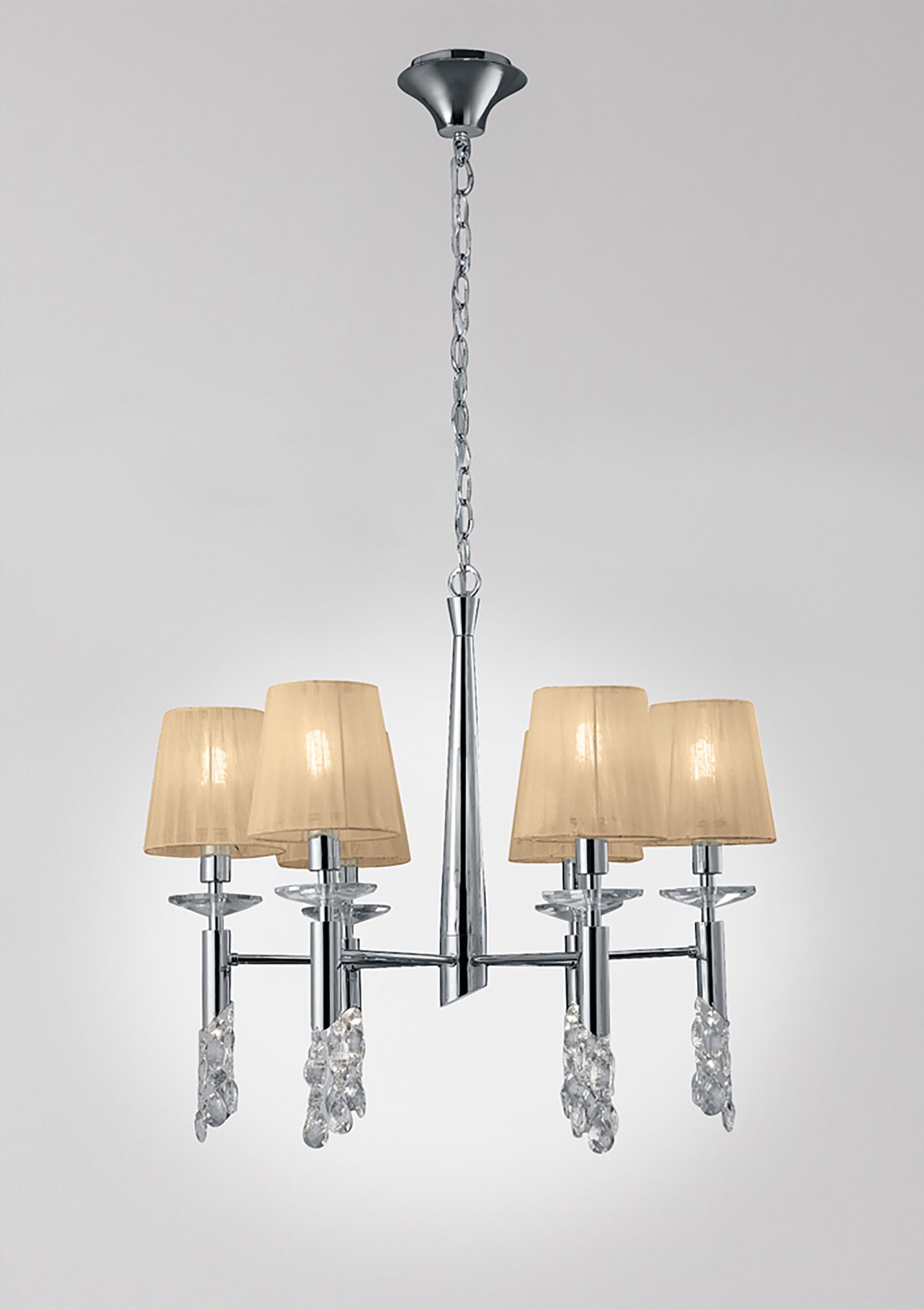 Tiffany Pendant 6+6 Light E14+G9, Polished Chrome With Soft Bronze Shades & Clear Crystal by Mantra