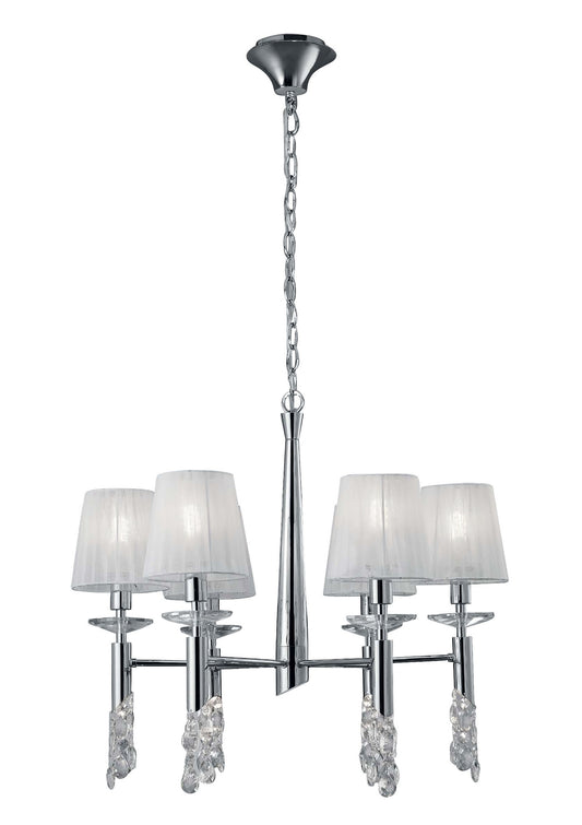 Tiffany Pendant 6+6 Light E14+G9, Polished Chrome With White Shades & Clear Crystal by Mantra