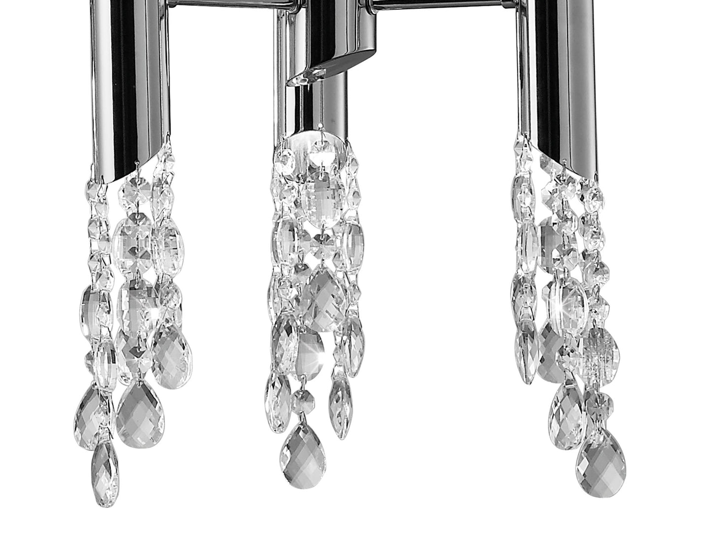 Tiffany Pendant 6+6 Light E27+G9 Oval, Polished Chrome With White Shade & Clear Crystal by Mantra