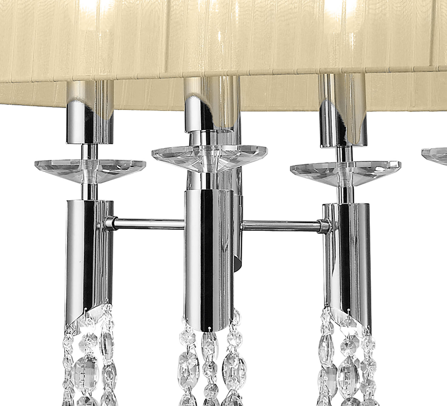 Tiffany Pendant 6+6 Light E27+G9 Oval, Polished Chrome With Cream Shade & Clear Crystal by Mantra