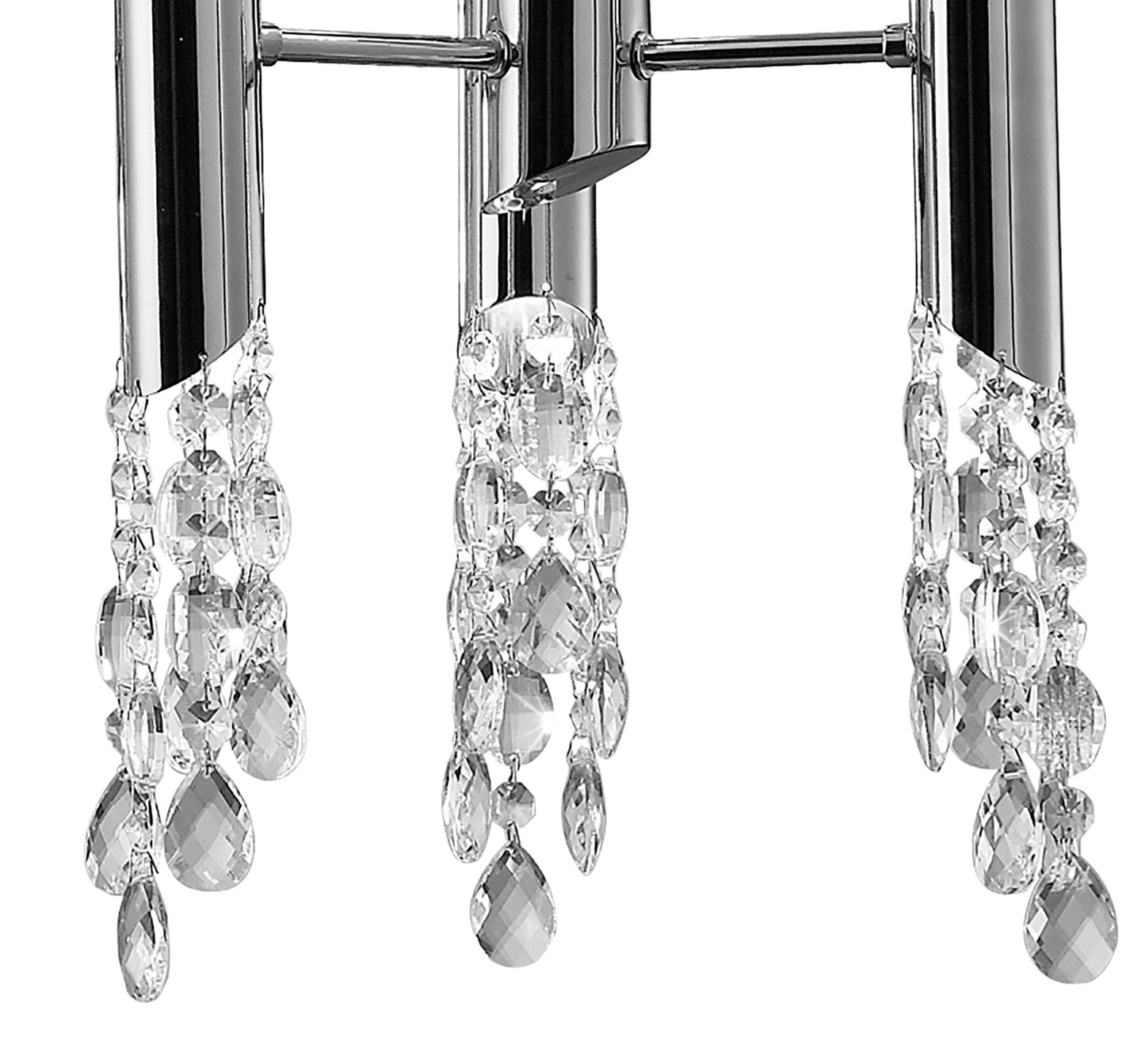 Tiffany Pendant 6+6 Light E27+G9 Oval, Polished Chrome With Cream Shade & Clear Crystal by Mantra