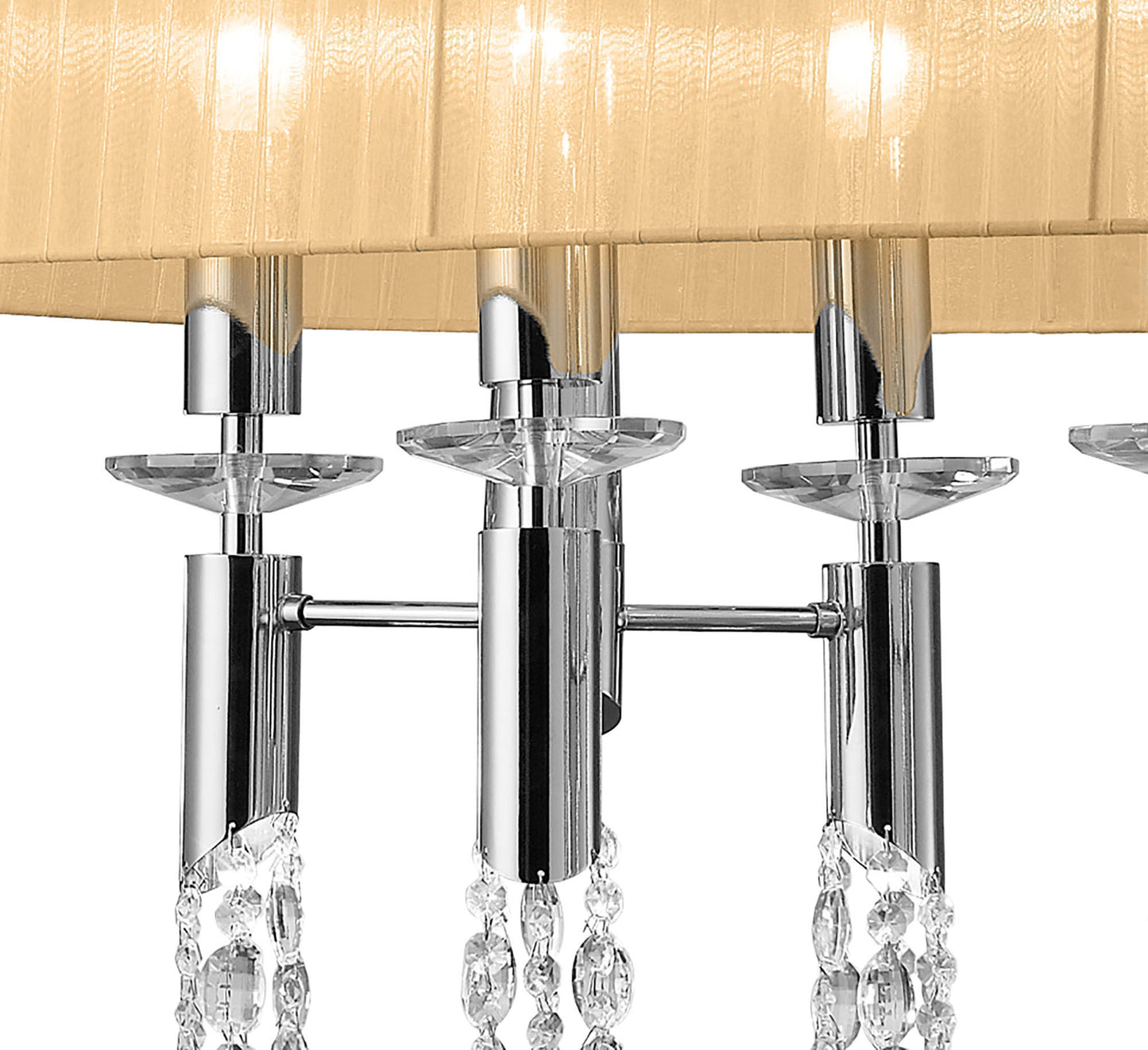 Tiffany Pendant 6+6 Light E27+G9 Oval, Polished Chrome With Soft Bronze Shade & Clear Crystal by Mantra