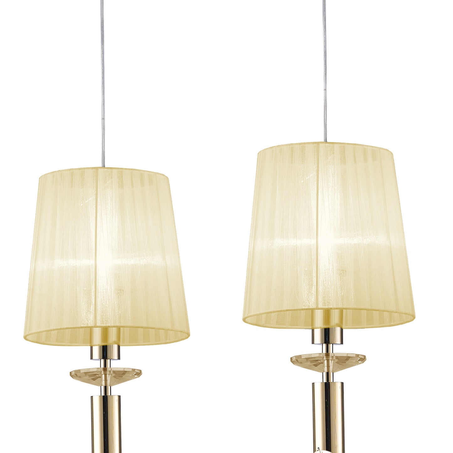 Tiffany Linear Pendant 3+3 Light E27+G9 Line, French Gold With Cream Shades & Clear Crystal by Mantra