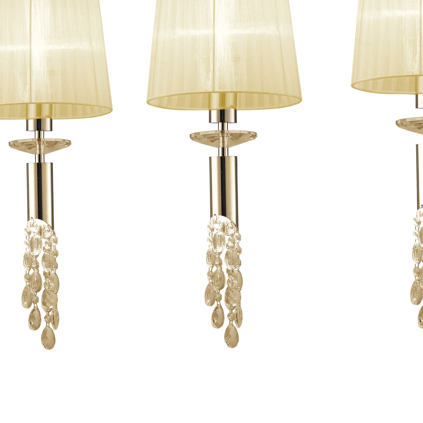 Tiffany Linear Pendant 3+3 Light E27+G9 Line, French Gold With Cream Shades & Clear Crystal by Mantra