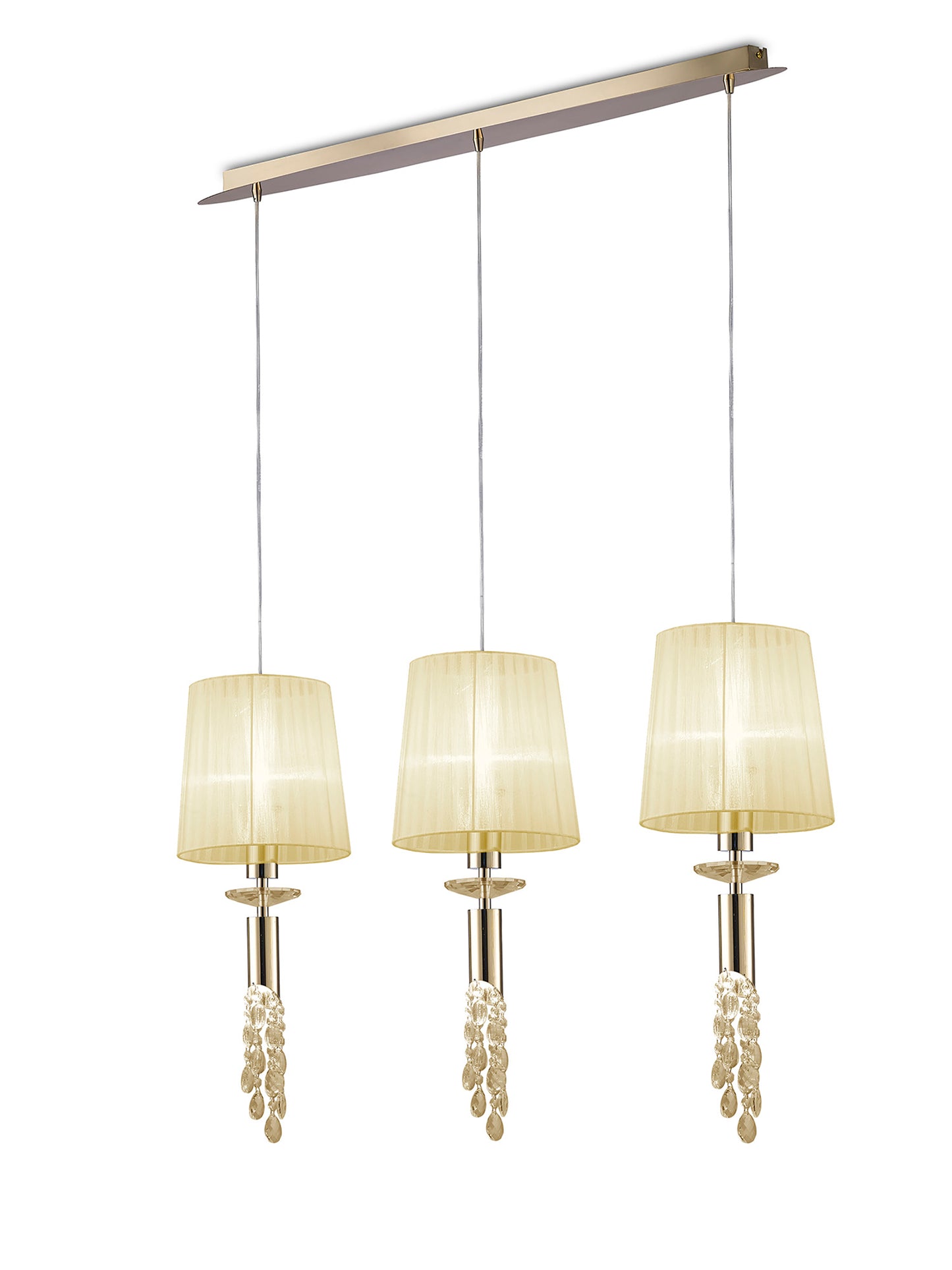 Tiffany Linear Pendant 3+3 Light E27+G9 Line, French Gold With Cream Shades & Clear Crystal by Mantra