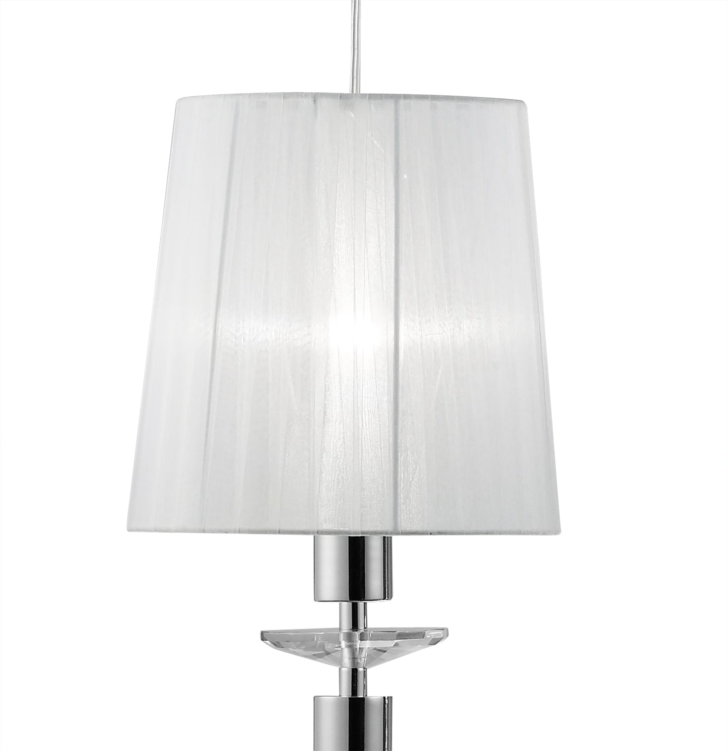 Tiffany Linear Pendant 3+3 Light E27+G9 Line, Polished Chrome With White Shades & Clear Crystal by Mantra