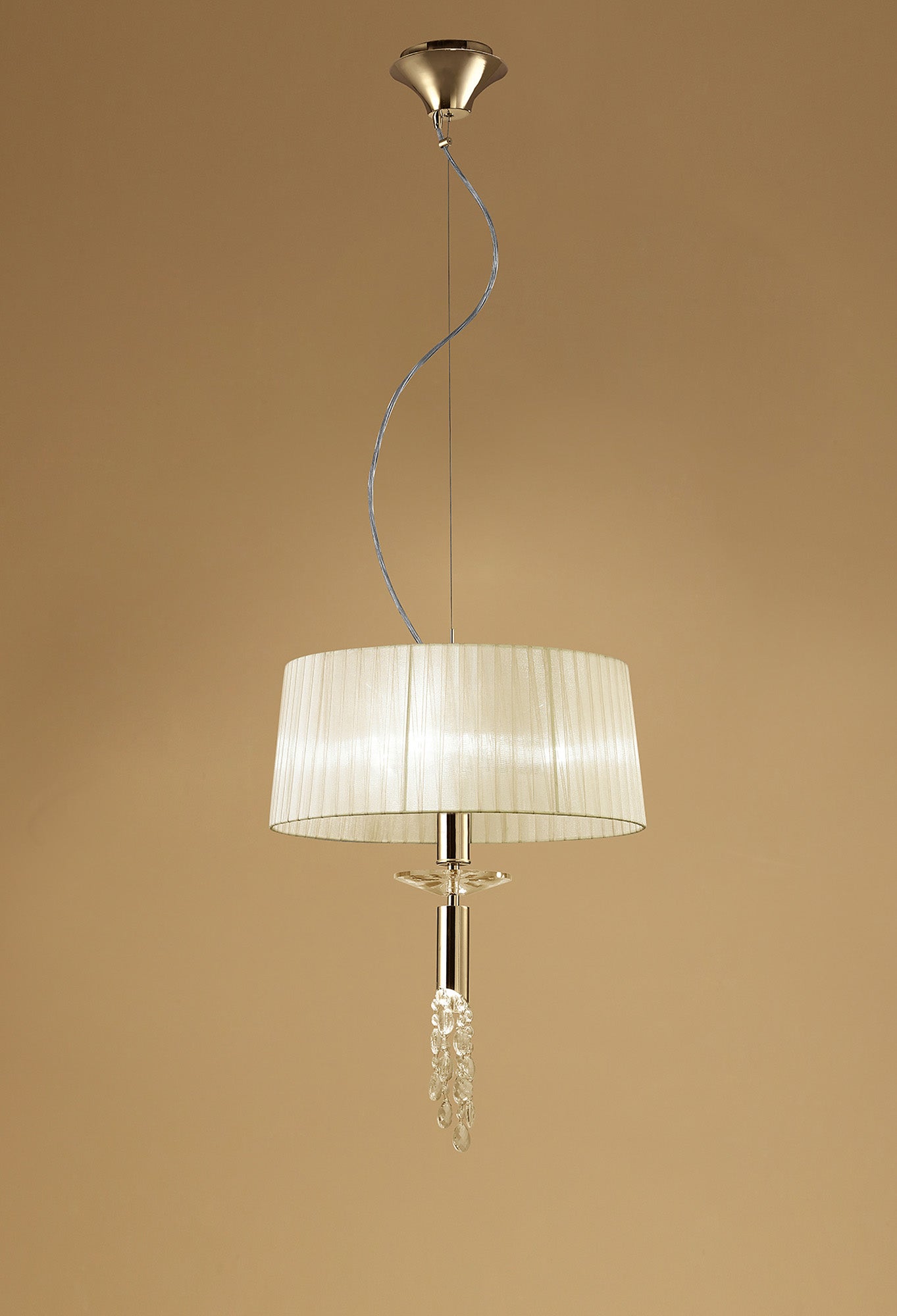 Tiffany Pendant 3+1 Light E27+G9, French Gold With Cream Shade & Clear Crystal by Mantra