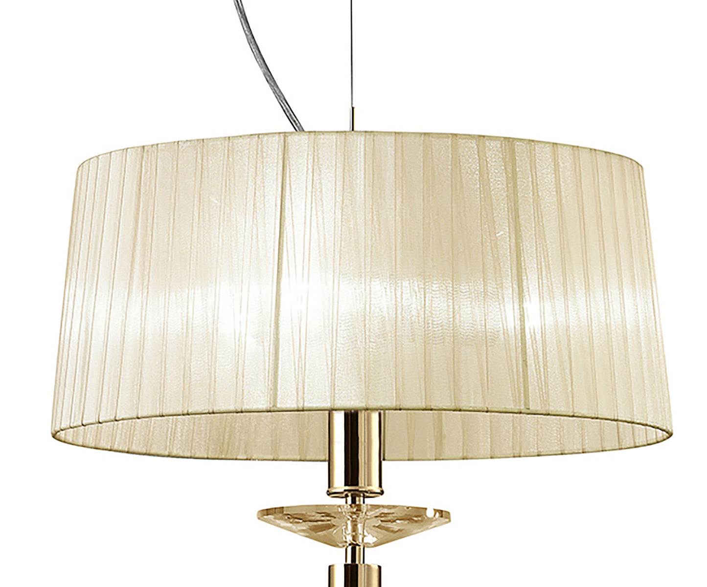 Tiffany Pendant 3+1 Light E27+G9, French Gold With Cream Shade & Clear Crystal by Mantra