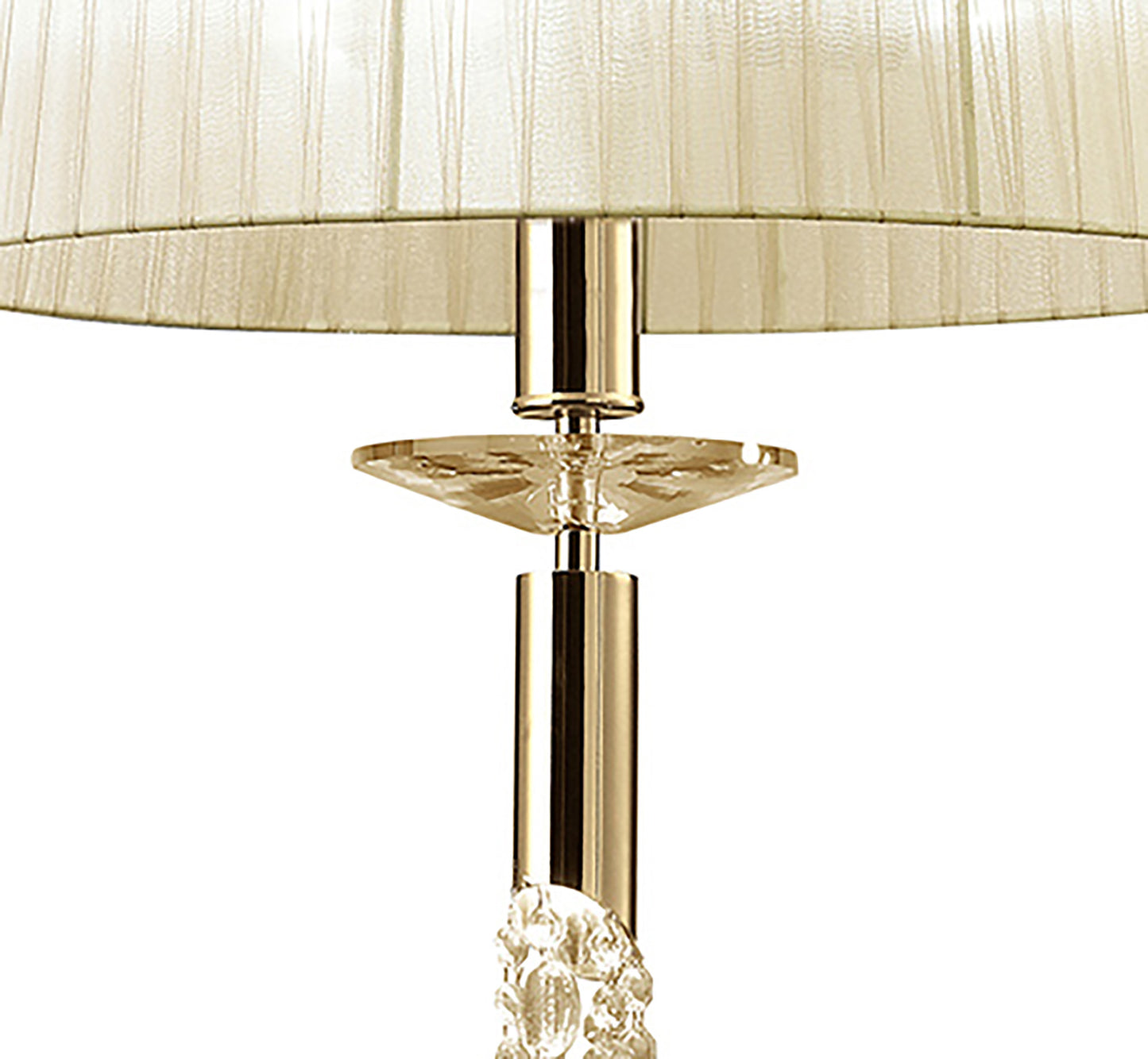 Tiffany Pendant 3+1 Light E27+G9, French Gold With Cream Shade & Clear Crystal by Mantra