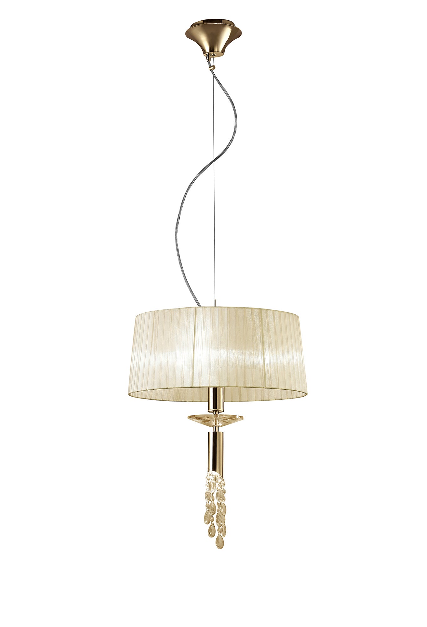 Tiffany Pendant 3+1 Light E27+G9, French Gold With Cream Shade & Clear Crystal by Mantra