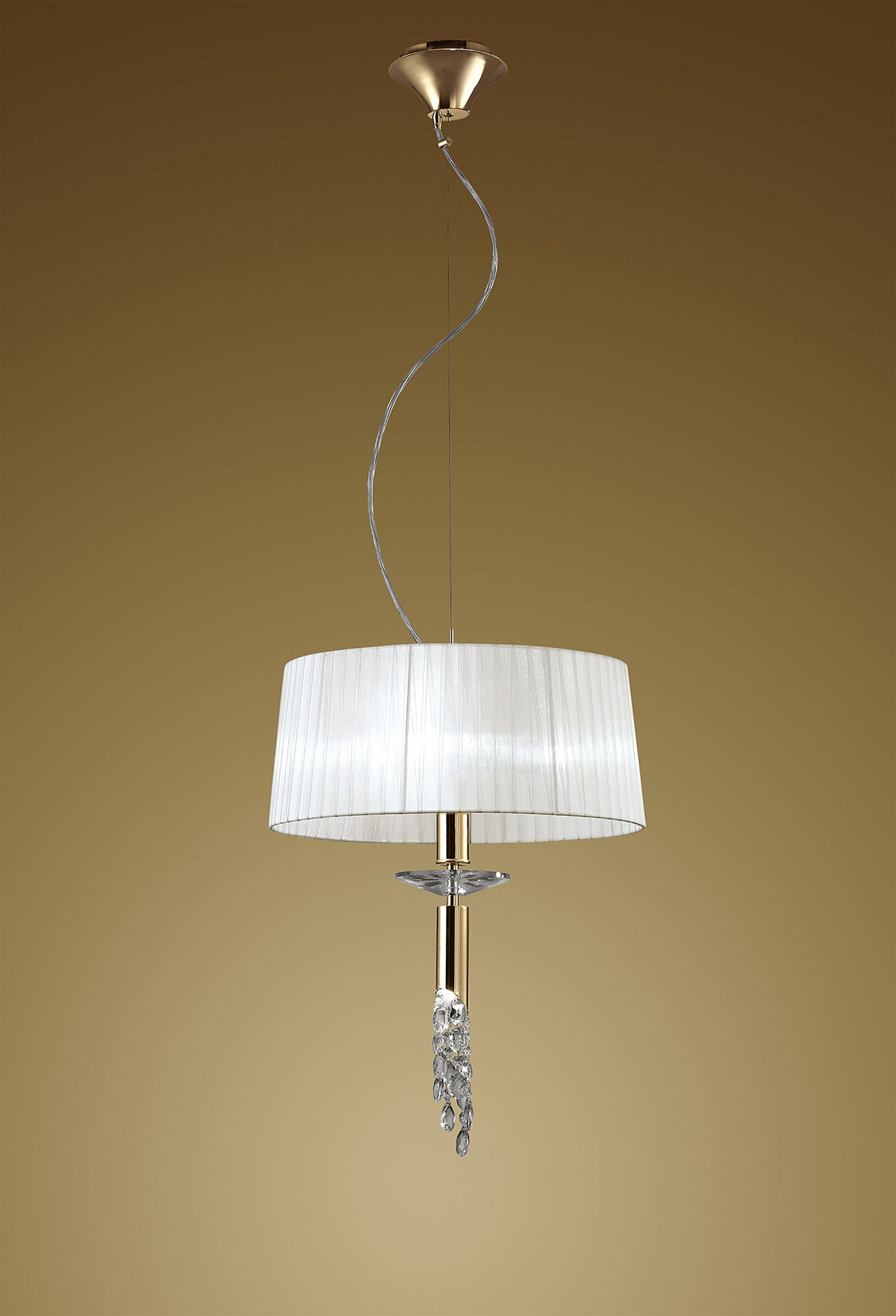 Tiffany Pendant 3+1 Light E27+G9, French Gold With White Shade & Clear Crystal by Mantra