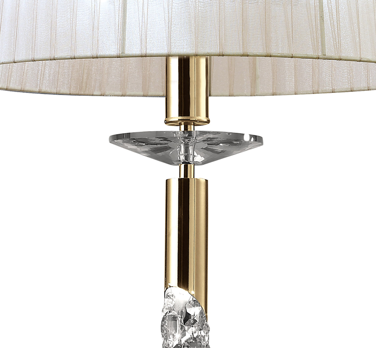 Tiffany Pendant 3+1 Light E27+G9, French Gold With White Shade & Clear Crystal by Mantra