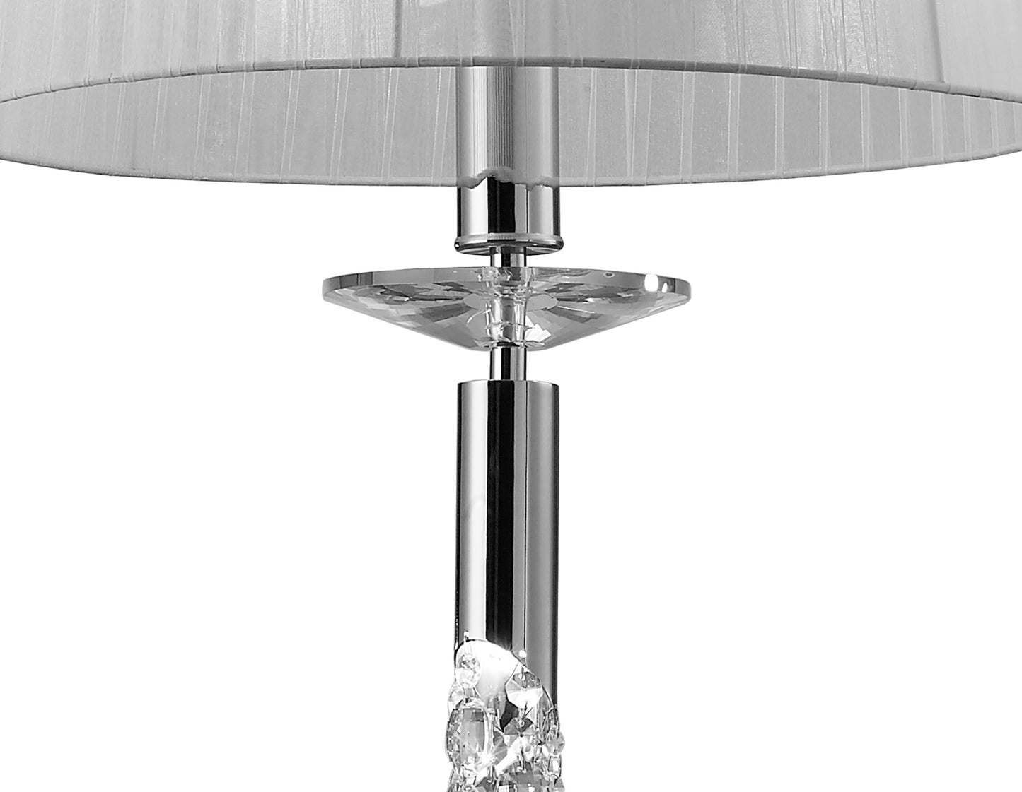 Tiffany Pendant 3+1 Light E27+G9, Polished Chrome With White Shade & Clear Crystal by Mantra