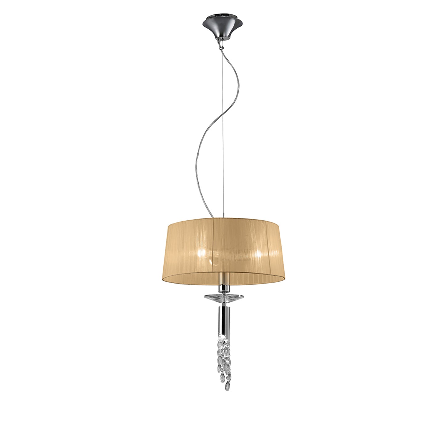 Tiffany Pendant 3+1 Light E27+G9, Polished Chrome With Soft Bronze Shade & Clear Crystal by Mantra