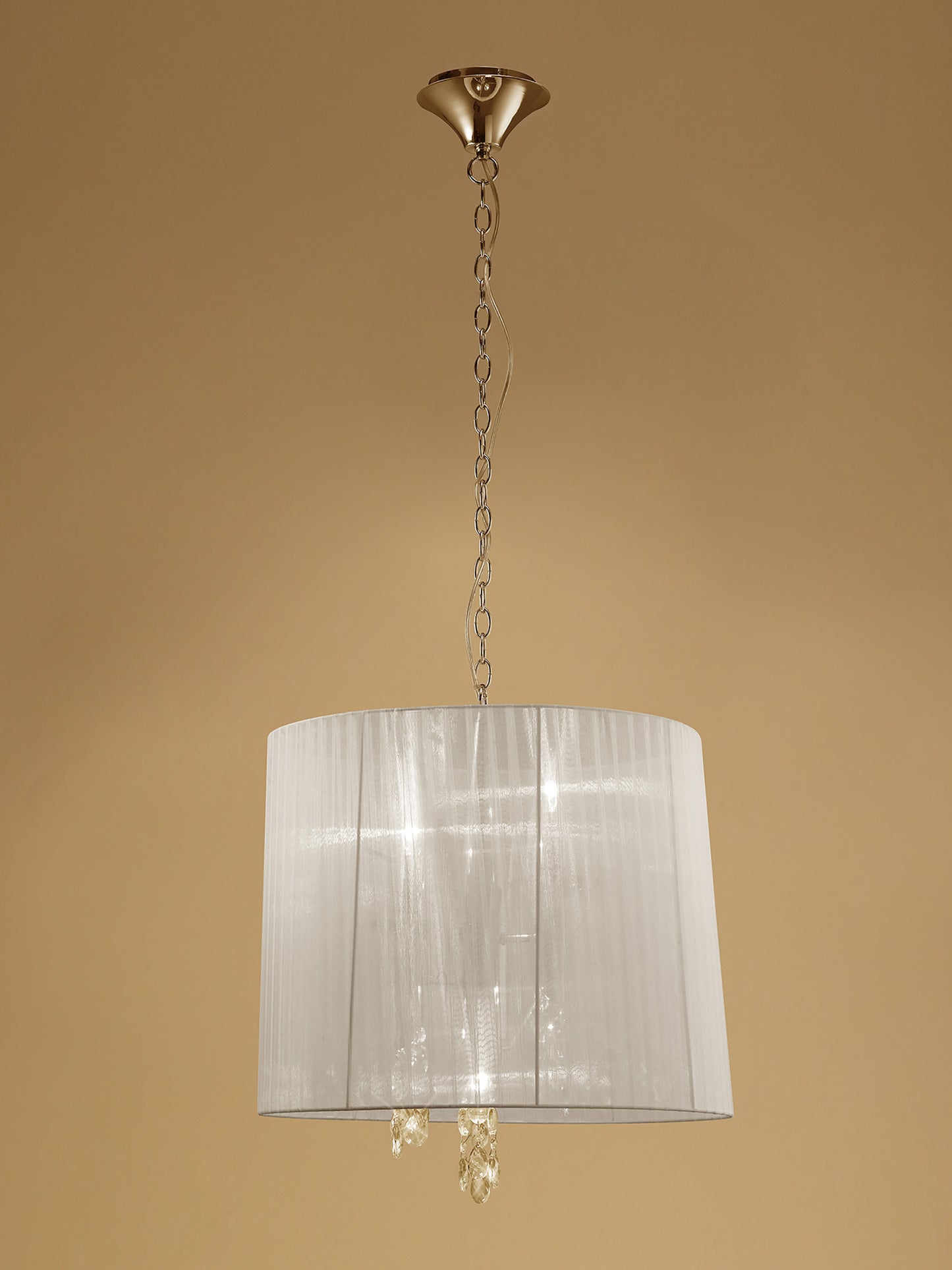 Tiffany Pendant 3+3 Light E14+G9, French Gold With Cream Shade & Clear Crystal by Mantra