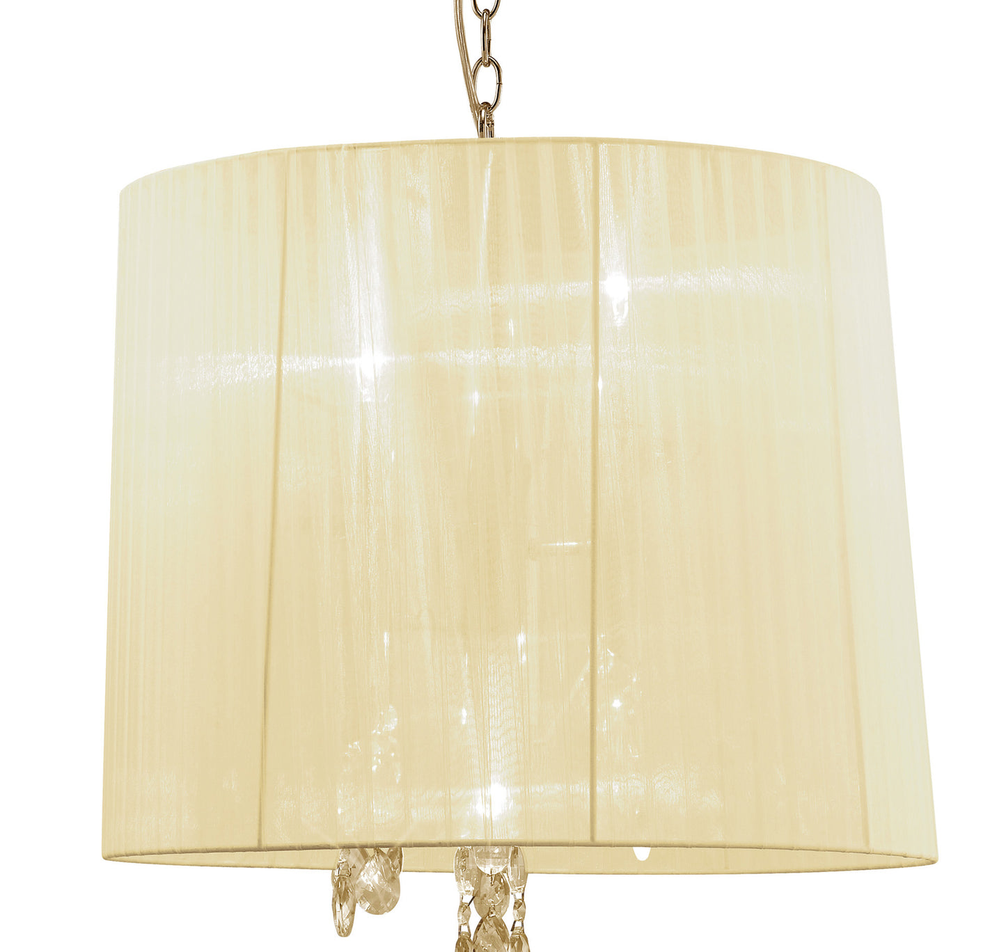 Tiffany Pendant 3+3 Light E14+G9, French Gold With Cream Shade & Clear Crystal by Mantra