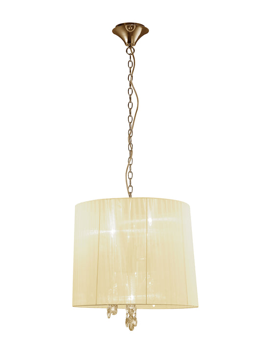 Tiffany Pendant 3+3 Light E14+G9, French Gold With Cream Shade & Clear Crystal by Mantra