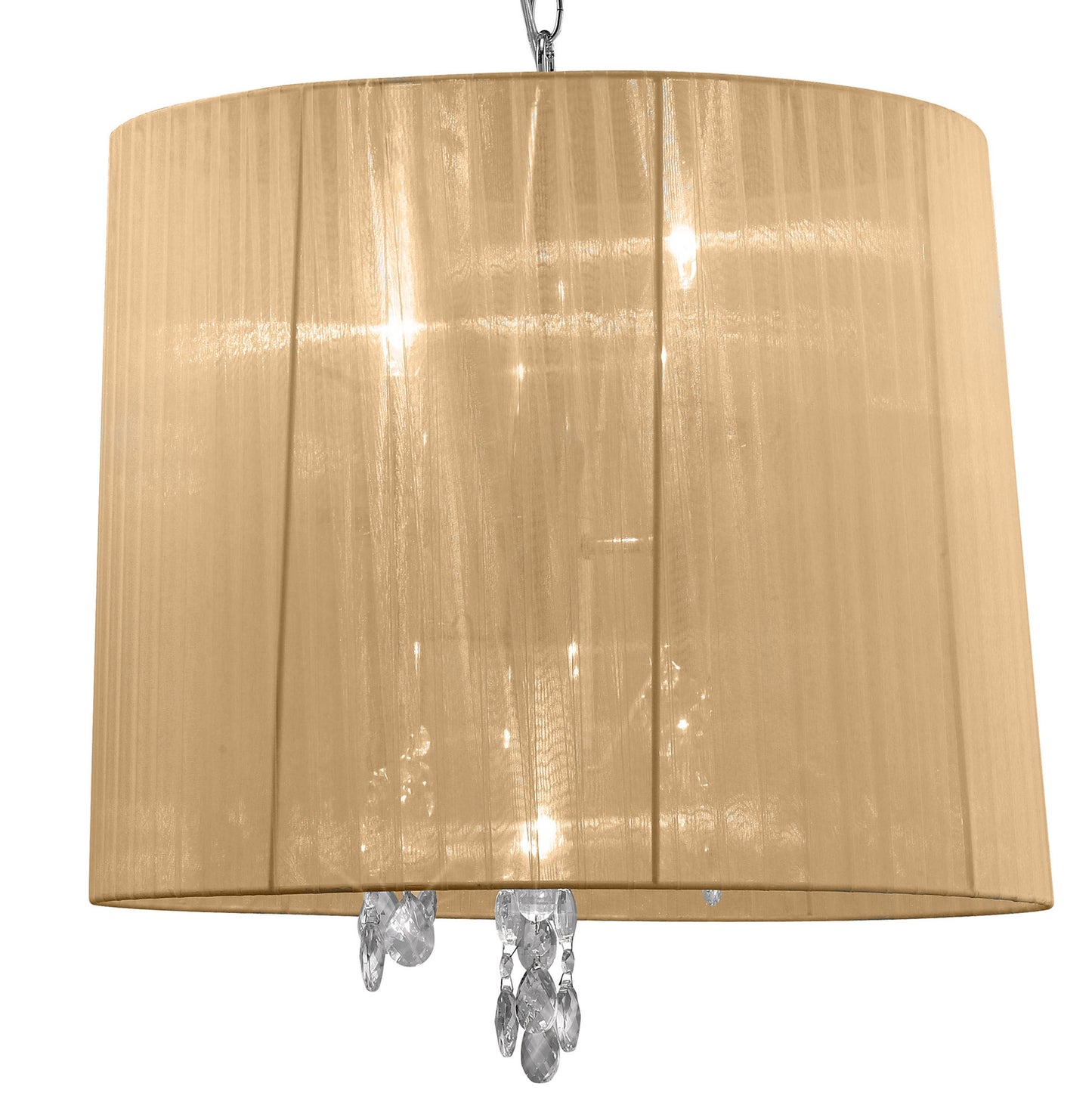 Tiffany Pendant 3+3 Light E14+G9, Polished Chrome With Soft Bronze Shade & Clear Crystal by Mantra