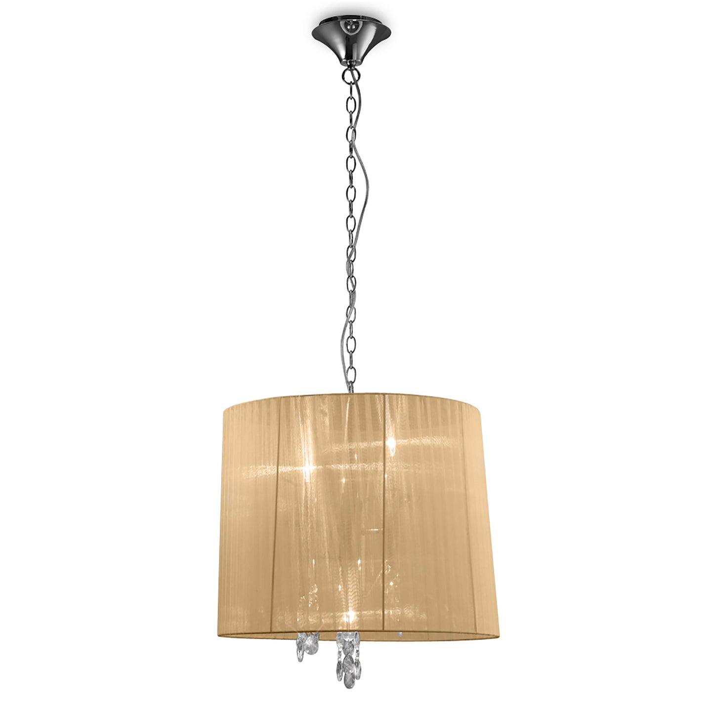 Tiffany Pendant 3+3 Light E14+G9, Polished Chrome With Soft Bronze Shade & Clear Crystal by Mantra