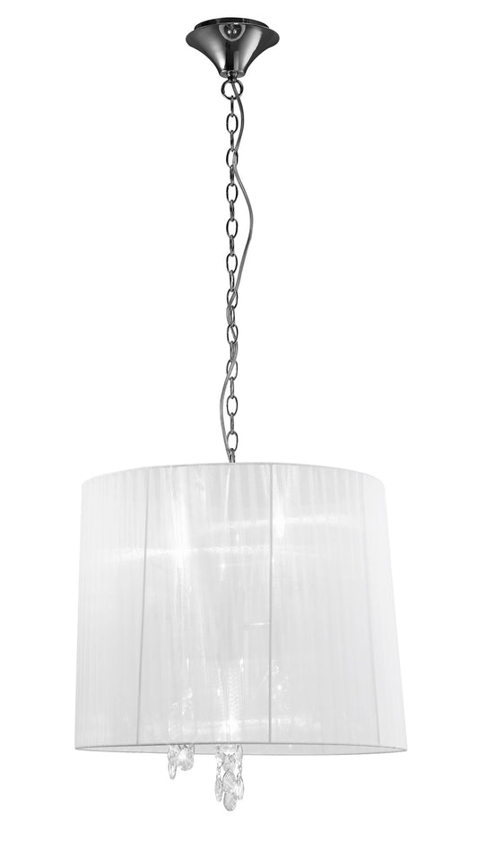 Tiffany Pendant 3+3 Light E14+G9, Polished Chrome With White Shade & Clear Crystal by Mantra