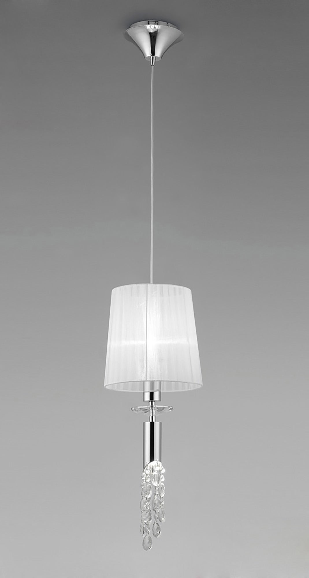 Tiffany Pendant 1+1 Light E27+G9, Polished Chrome With White Shade & Clear Crystal by Mantra