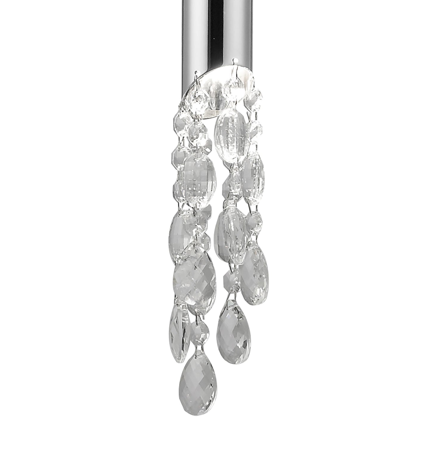 Tiffany Pendant 1+1 Light E27+G9, Polished Chrome With White Shade & Clear Crystal by Mantra